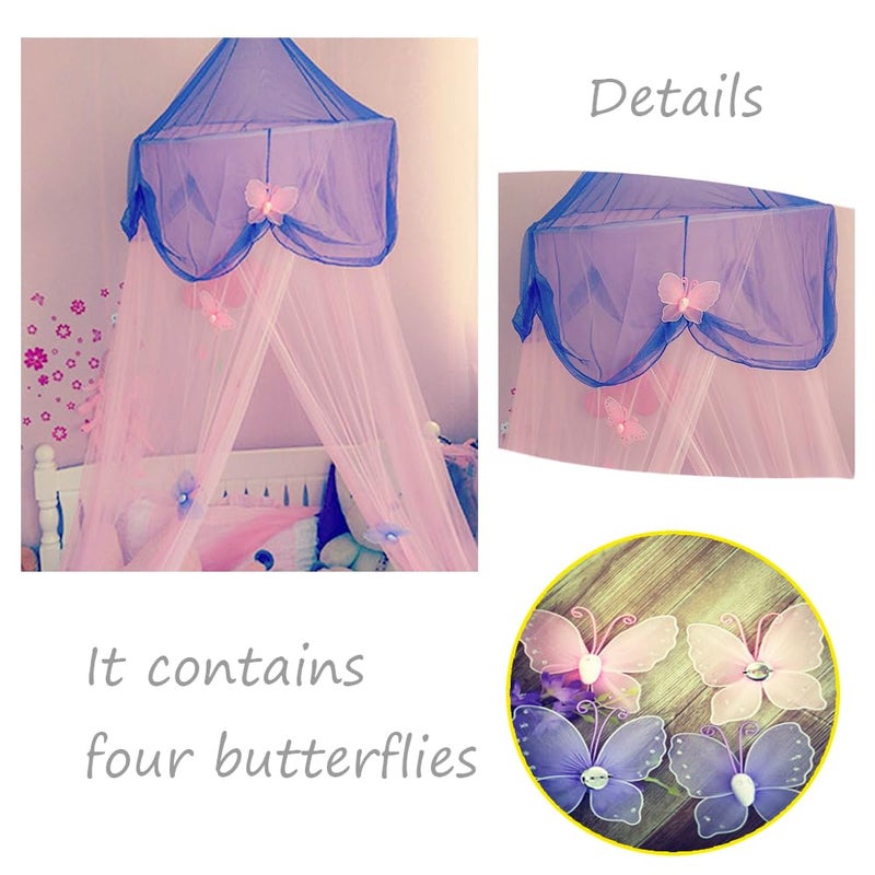 NYDECOR Mosquito Net Bed Canopy Curtains Princess Butterfly Reading Canopies for Girls Kids Single Twin Full Queen Size Beds, Pink and Purple - Image 3